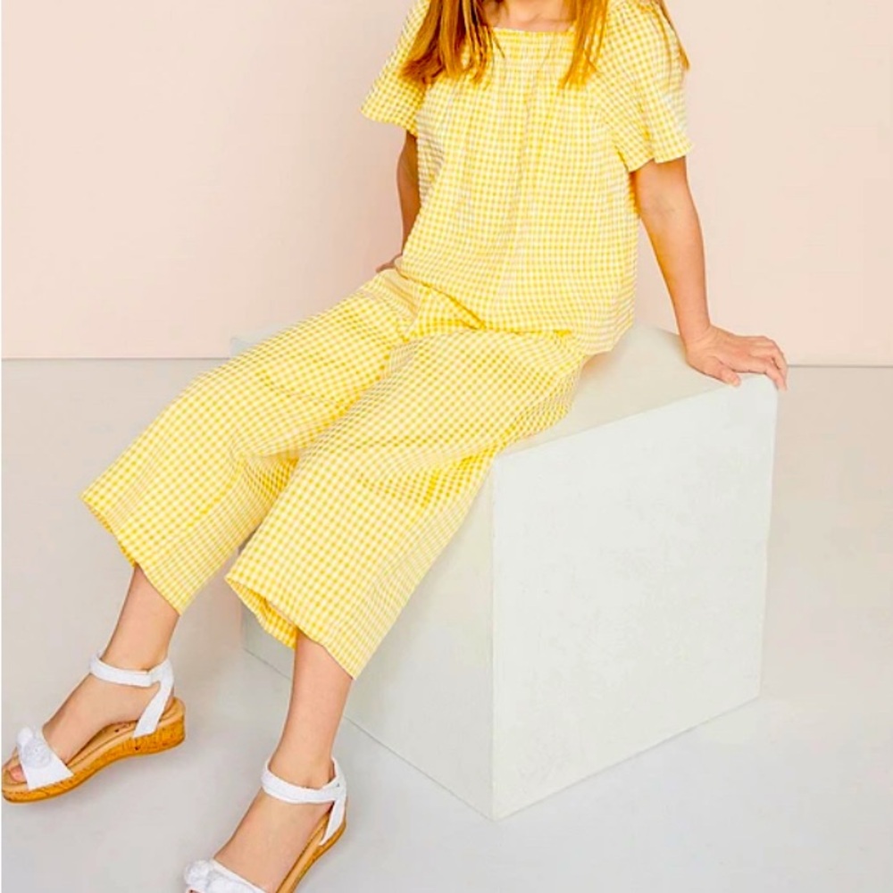 Copper Key Yellow Citrus Scalloped Pearl Gingham Two-Piece Set - Picture 2 of 6
